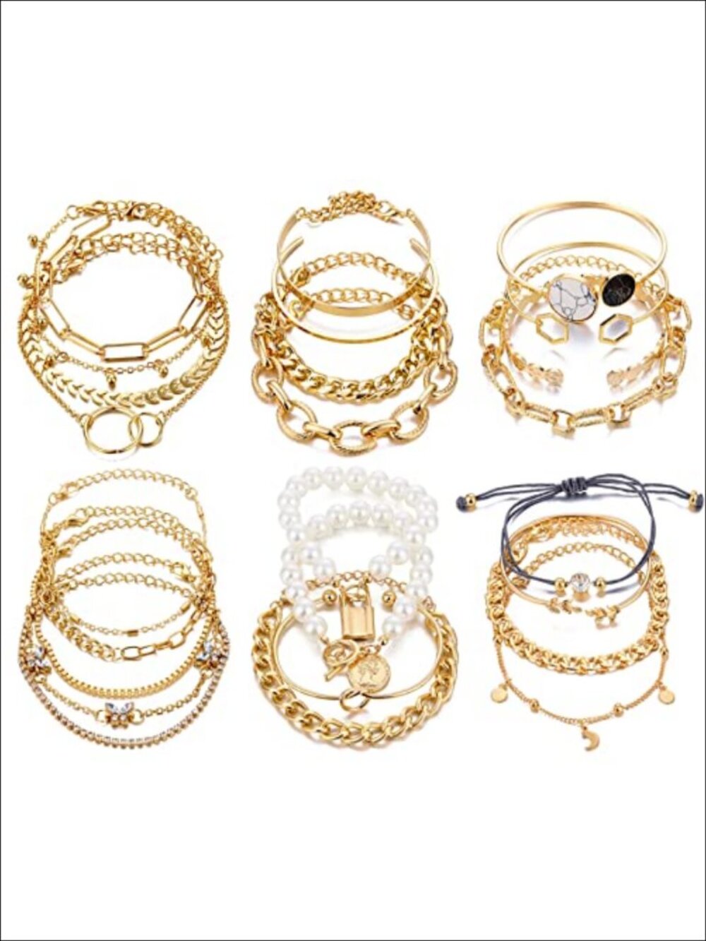 Boho Stackable Bracelet Set 25 Pcs Gold Plated Bangles for Women